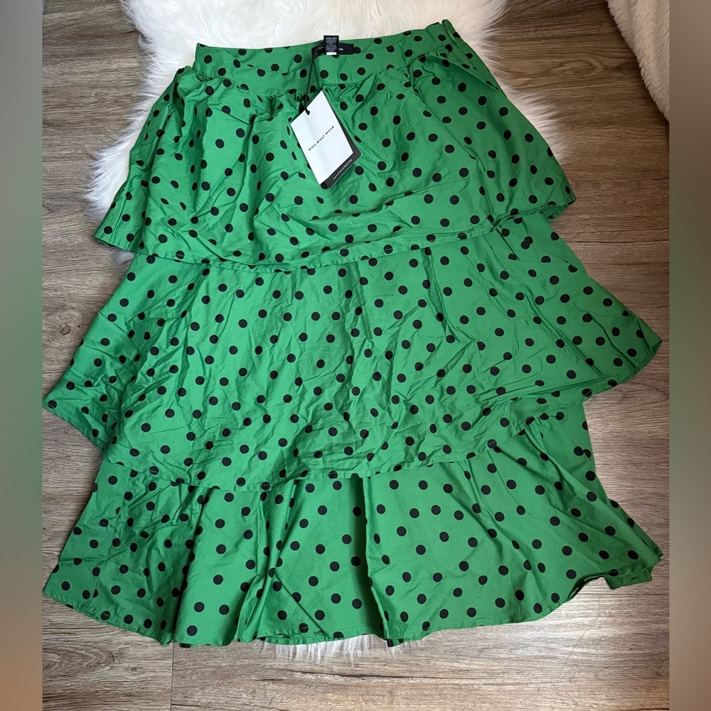 Who What Wear Green Ruffled Tiered Maxi Skirt